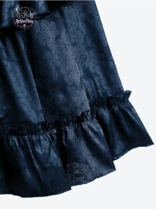 Plus Size Victorian Gothic Jacquard Midi Dress with Grommets and Buckles - Picture 4 of 4